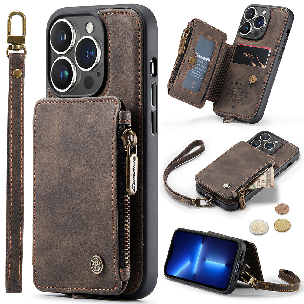 CASEME C20 Series for iPhone 13 Pro 6.1 inch RFID Blocking Zipper Pocket Wallet Case PU Leather Coated TPU Kickstand Protective Phone Cover with Strap CASEME C20 Series for iPhone 13 Pro 6.1 inch RFID Blocking Zipper Pocket Wallet Case PU Leather Coated TPU Kickstand Protective Phone Cover with Strap
